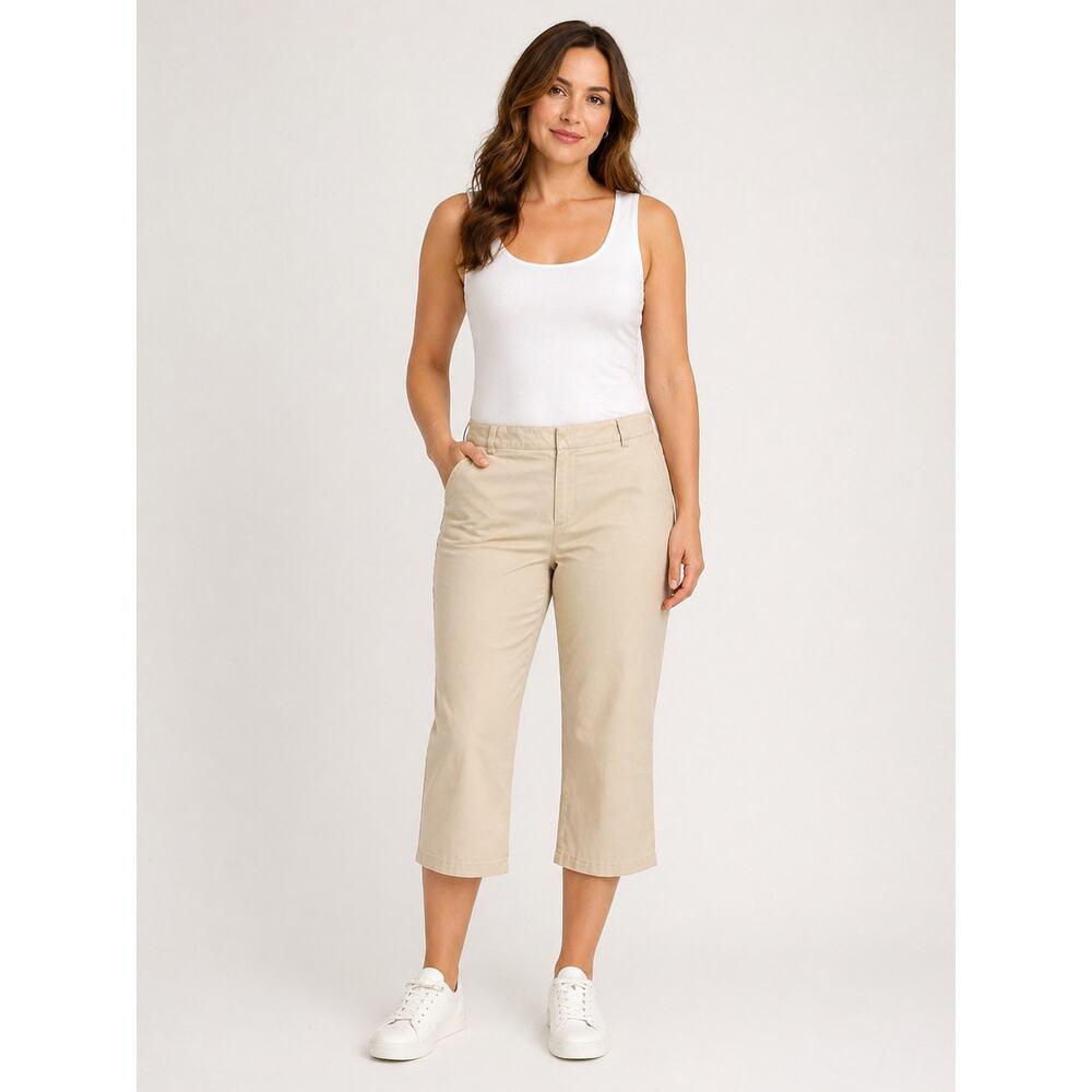 LR1301 Larry Levine Khaki Capri Pants Womens Size 12 Stretch Cropped Work Casual